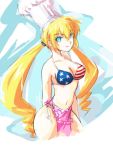  america apron bikini blonde_hair blue_eyes breasts chef_hat cleavage drill_hair flag_print hat kenpa long_hair lowres monica_adenauer side-tie_bikini swimsuit twintails yakitate!!_japan 