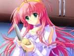  blush dress game_cg green_eyes knife long_hair nostradamus_ni_kiite_miro peeling pink_hair potato potatoes stra 