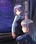  black_legwear chair cloud clouds eila_ilmatar_juutilainen kakuno multiple_girls night pantyhose sanya_v_litvyak sky star star_(sky) starry_sky stars strike_witches water window 