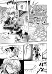  1boy comic commentary_request glasses greyscale hidefu_kitayan kotatsu kourindou monochrome morichika_rinnosuke musical_note silent_comic spoken_musical_note table touhou traditional_media 