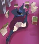  1girl ass blue_hair book boots dress falling from_behind full_body haruyama_kazunori hat high_heel_boots high_heels little_witch_academia long_hair outstretched_arms panties solo underwear ursula_(little_witch_academia) white_panties witch_hat 