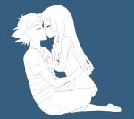  1boy 1girl blue_background hetero kiss kuriyama lillie_(pokemon) pokemon pokemon_(anime) pokemon_(game) pokemon_sm pokemon_sm_(anime) satoshi_(pokemon) sketch 