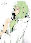  1boy 2017 androgynous blue_eyes dated enkidu_(fate/strange_fake) fate/grand_order fate/strange_fake fate_(series) green_eyes green_hair kamaboko_(ossann0125) long_hair looking_at_viewer simple_background solo white_background 