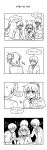  &gt;:o 1girl 4boys 4koma :o blush comic covering_face crying feelition greyscale hair_ribbon hand_on_another&#039;s_shoulder highres hug hug_from_behind kimi_no_na_wa korean miyamizu_mitsuha monochrome multiple_boys multiple_persona necktie older open_mouth ribbon scared school_uniform shaded_face spoilers sweat sweating_profusely tachibana_taki tears trembling younger 