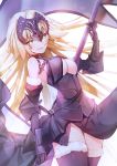  1girl black_legwear blonde_hair breasts cleavage cowboy_shot fate/grand_order fate_(series) gauntlets highres jeanne_alter long_hair looking_at_viewer medium_breasts naeun_(pinky1866) parted_lips ruler_(fate/apocrypha) solo standing thigh-highs yellow_eyes 