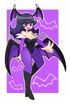  1girl @_@ al_bhed_eyes bare_shoulders bat_wings breasts bridal_gauntlets cleavage cosplay gro-ggy head_wings hex_maniac_(pokemon) high_heel_boots highres large_breasts leotard long_hair looking_at_viewer messy_hair morrigan_aensland morrigan_aensland_(cosplay) npc_trainer open_mouth pantyhose pokemon pokemon_(game) pokemon_xy purple_hair smile solo v vampire_(game) violet_eyes wings 