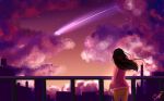  1girl absurdres artist_request black_hair clouds cloudy_sky comet commentary from_behind hair_ribbon highres kimi_no_na_wa long_hair miyamizu_mitsuha older red_ribbon ribbon sky 