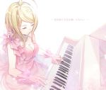  akamatsu_kaede blonde_hair blush closed_eyes dress long_hair new_dangan_ronpa_v3 piano smile 