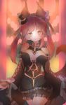  1girl animal_ears blush breasts cleavage fate/extella fate/extra fate_(series) fox_ears fox_tail hair_ribbon highres large_breasts light_smile looking_at_viewer pink_hair ribbon solo tail tamamo_(fate)_(all) tamamo_no_mae_(fate) yellow_eyes 