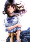  1girl blue_eyes brown_hair kazuharu_kina original ribbon school_uniform short_hair skirt 