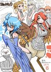  2017 5girls ahoge bare_back bird blue_wings breasts brown_eyes brown_hair centaur_no_nayami character_request copyright_request crossover eyebrows_visible_through_hair feathered_wings grey_eyes hair_over_one_eye harpy head_wings hitomi_sensei_no_hokenshitsu long_hair manami_mitama medium_breasts monster_girl monster_musume_no_iru_nichijou multiple_crossover multiple_girls orange_eyes orange_hair papi_(monster_musume) pigeon redhead rin_(torikissa!) scales shake-o shiny shiny_skin silver_hair smile talons tobita_hina torikissa! trait_connection translation_request twitter_username virgin_killer_sweater white_wings wings 