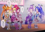 5girls ^_^ aida_mana blonde_hair blue_eyes blue_hair blush boots bow bracelet breasts chair choker cleavage closed_eyes commentary_request cure_ace cure_diamond cure_heart cure_rosetta cure_sword dokidoki!_precure hishikawa_rikka jewelry kenzaki_makoto long_hair looking_at_another madoka_aguri magical_girl multiple_girls negom orange_hair pink_boots ponytail precure purple_hair purple_legwear red_eyes redhead short_hair side_ponytail sitting smile thigh-highs translation_request twintails wrist_cuffs yotsuba_alice