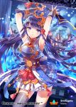  1girl blue_eyes chinese_clothes long_hair official_art purple_hair qurare_magic_libary sword weapon zenyu 