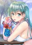  bikini blsh blue_eyes green_hair kantai_collection long_hair personification sky summer suzuya_(kantai_collection) sweets 