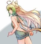 1girl animal_ears archer_of_red ass backless_outfit blush cat_ears cat_tail dress fate/apocrypha fate/grand_order fate_(series) from_behind green_eyes green_hair halterneck long_hair looking_at_viewer multicolored_hair naked_sweater no_bra no_panties open-back_dress sideboob solo sweater sweater_dress tail virgin_killer_sweater wanko_(takohati8)
