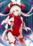  bare_shoulders blue_eyes boots breasts dress fate/grand_order fate_(series) gloves hat long_hair marie_antoinette_(fate/grand_order) panties pantyshot pantyshot_(standing) red_gloves red_panties saisarisu silver_hair smile standing thigh-highs thigh_boots underwear 