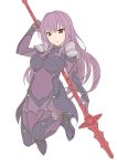  1girl bodysuit breasts covered_navel fate/grand_order fate_(series) gae_bolg holding holding_weapon large_breasts long_hair looking_at_viewer masabodo navel polearm purple_bodysuit purple_hair red_eyes scathach_(fate/grand_order) simple_background sketch solo spear very_long_hair weapon white_background 