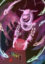 1boy 2016 2d anthro asriel_dreemurr asriel_dreemurr_(god_of_hyperdeath) azurite-draws black_background closed_eyes crying dark_background digital_media fire floppy_ears fur furry furry_male gameplay_mechanics goat goat_boy goat_ears goat_horns heart highres horns inactive_account laser magic male male_only mammal monster monster_boy open_mouth simple_background solo tears undertale white_fur white_horns wings