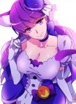  1girl animal_ears breasts cat_ears cat_tail choker cleavage cure_macaron earrings elbow_gloves eyebrows_visible_through_hair gloves hair_ornament jewelry kirakira_precure_a_la_mode kotozume_yukari long_hair looking_at_viewer magical_girl negom precure purple_hair simple_background solo tail violet_eyes white_background white_gloves 
