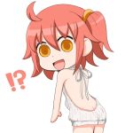 !? 1girl :d ahoge aran_sweater ass back backless_outfit bangs bare_back butt_crack chibi cowboy_shot dress fate/grand_order fate_(series) from_behind fujimaru_ritsuka_(female) hair_between_eyes halterneck looking_at_viewer looking_back mai_(t-5) naked_sweater open-back_dress open-chest_sweater open_mouth orange_eyes pink_hair redhead ribbed_sweater riyo_(lyomsnpmp)_(style) short_hair side_ponytail simple_background smile solo sweater sweater_dress turtleneck turtleneck_sweater virgin_killer_sweater white_background 