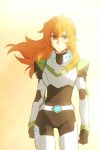  1girl bodysuit brown_eyes brown_hair catgirl0926 clenched_hand closed_mouth cowboy_shot hair_between_eyes hyakujuu-ou_golion long_hair older pidge_gunderson voltron:_legendary_defender wind wind_lift 