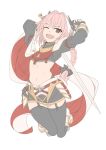  1boy adapted_costume black_legwear boots braid cape capelet fang fate/apocrypha fate_(series) garter_straps hair_ribbon long_hair looking_at_viewer masabodo navel open_mouth pink_hair ribbon rider_of_black single_braid sketch smile solo trap violet_eyes 
