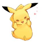  blush closed_eyes commentary_request hands_on_own_cheeks hands_on_own_face heart izusetsu open_mouth pikachu pokemon pokemon_(creature) smile 