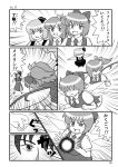  4girls cirno clenched_hand comic daiyousei flying greyscale highres hong_meiling monochrome motion_lines multiple_girls rumia sweat touhou translation_request xiaolong_(touhoufuhai) 
