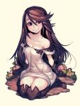  1girl agnes_oblige boots bravely_default:_flying_fairy bravely_default_(series) breasts cleavage collarbone flower gloves highres long_hair looking_at_viewer maximiliano_cabrera smile solo strapless thigh-highs thigh_boots 