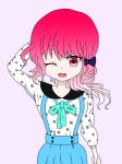  1girl ashita_mi bonjour_koiaji_patisserie bow dress hairclip haruno_sayuri open_mouth pink_eyes pink_hair pixiv side_tail wink 