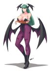  &gt;:) 1girl absurdres animal_print bangs bare_shoulders bat_print bat_wings black_boots boots breast_hold breasts bridal_gauntlets cleavage closed_mouth collarbone covered_navel crossed_arms demon_girl devil-v full_body green_eyes green_hair head_wings high_heel_boots high_heels highleg highleg_leotard highres large_breasts leotard long_hair looking_at_viewer morrigan_aensland pantyhose parted_bangs print_legwear smile solo standing succubus vampire_(game) wings 