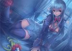  1girl blue_eyes blue_hair cleavage_cutout fantasy_earth_zero long_hair looking_at_viewer ryouku solo thigh-highs 