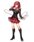  1girl boots chains full_body long_hair looking_at_viewer necktie open_mouth original plaid plaid_skirt red_eyes redhead skirt solo yuli_(yulipo) 