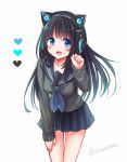  1girl animal_ears axent_wear black_hair cat_ear_headphones cat_ears headphones long_hair original school_uniform serafuku solo sunomi uniform 