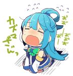  1girl aqua_(konosuba) blue_hair blush closed_eyes crying detached_sleeves hair_ornament kono_subarashii_sekai_ni_shukufuku_wo! long_hair open_mouth pekeko_(pepekekeko) solo thigh-highs 