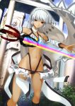  1girl akisa_(12023648) altera_(fate) attila_(fate/grand_order) bare_shoulders breasts dark_skin fate/extella fate/extra fate/grand_order fate_(series) highleg long_hair looking_at_viewer midriff navel red_eyes solo sword veil weapon white_hair 