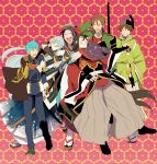  6+boys ^_^ aqua_hair armor black_hair blue_eyes blue_hair brown_hair cape clenched_teeth closed_eyes gloves hakama hat hug ichigo_hitofuri ishikirimaru izumi-no-kami_kanesada japanese_armor japanese_clothes jirou_tachi katana kousetsu_samonji male_focus military military_uniform multiple_boys necktie ootachi open_mouth otegine red_eyes sandals sheath sheathed smile sode sword t_k_g tabi teeth touken_ranbu uniform weapon white_gloves yellow_eyes 