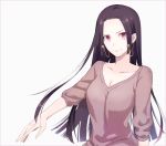  1girl alternate_costume black_hair boa_hancock breasts cleavage earrings jewelry long_hair looking_at_viewer one_piece red_eyes simple_background solo too_mizuguchi upper_body 