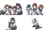  4girls akatsuki_(kantai_collection) black_legwear blue_eyes blush brown_eyes brown_hair closed_eyes collage covering_eyes crying flat_cap grey_hair hat hibiki_(kantai_collection) hug ikazuchi_(kantai_collection) inazuma_(kantai_collection) kantai_collection multiple_girls niichi_(komorebi-palette) one_eye_closed open_mouth pantyhose purple_hair sad sailor sailor_hat school_uniform serafuku source_request verniy_(kantai_collection) violet_eyes white_hair worried yellow_eyes 