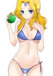  1girl blonde_hair blue_eyes defense_of_the_ancients dota_2 earrings jewelry navel potion rylai_crestfall solo swimsuit 