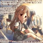  3girls arare_(kantai_collection) arashio_(kantai_collection) asashio_(kantai_collection) black_hair black_legwear black_skirt brown_eyes brown_hair closed_eyes commentary_request dated hand_on_own_chin kantai_collection kirisawa_juuzou long_hair multiple_girls short_hair short_sleeves skirt traditional_media translation_request twitter_username white_legwear 