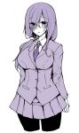  1girl blazer breasts glasses jacket large_breasts long_hair monochrome necktie school_uniform skirt solo takeda_aranobu thigh-highs 