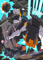  bazooka_(gundam) daiwi_(qg525) energy_gun finger_cannon glowing glowing_eye gun gundam highres holding holding_gun holding_weapon mecha mecha_focus mobile_suit mobile_suit_gundam no_humans one-eyed robot rx-78-2 science_fiction shield thrusters v-fin weapon yellow_eyes zeong 