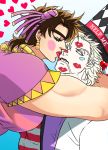  2boys brown_hair caesar_anthonio_zeppeli crossdressinging fainting hat heart jojo_no_kimyou_na_bouken joseph_joestar_(young) kiss lipstick lipstick_mark makeup male_focus manly multiple_boys pale_skin top_hat you_(kinnikuotoko) 