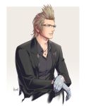  1boy brown_hair final_fantasy final_fantasy_xv formal glasses gloves green_eyes hinoe_(dd_works) ignis_scientia male_focus solo 