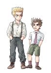  2boys blonde_hair brown_hair caesar_anthonio_zeppeli child jojo_no_kimyou_na_bouken joseph_joestar_(young) male_focus multiple_boys necktie nut_(sjtsla) shorts suspenders younger 