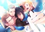  4boys akirakarin black_hair blonde_hair brown_hair crystal final_fantasy final_fantasy_xv gladiolus_amicitia gloves hand_holding hands ignis_scientia lunafreya_nox_fleuret male_focus multiple_boys noctis_lucis_caelum petals prompto_argentum spoilers v 