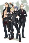  4boys black_hair blonde_hair brown_hair crossed_arms final_fantasy final_fantasy_xv full_body gladiolus_amicitia highres ignis_scientia jacket keisuke_(pixiv42454) male_focus multiple_boys noctis_lucis_caelum open_clothes open_jacket prompto_argentum standing v 