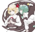  2girls antennae asakura_noi blonde_hair blue_eyes cape collared_shirt darkness fingers_together green_hair hair_ribbon hands_together looking_at_another multiple_girls necktie open_mouth profile ribbon rumia shirt short_hair sketch skirt skirt_set smile touhou upper_body vest wriggle_nightbug yellow_eyes 