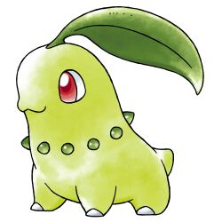  :3 chikorita closed_mouth dinosaur full_body leaf looking_ahead no_humans official_style pokemon pokemon_focus pokemon_gsc pokemon_gsc_(prototype) prototype_design raciebeep red_eyes red_pupils short_tail simple_background solo standing sugimori_ken_(style) tachi-e tail transparent_background watercolor_effect 